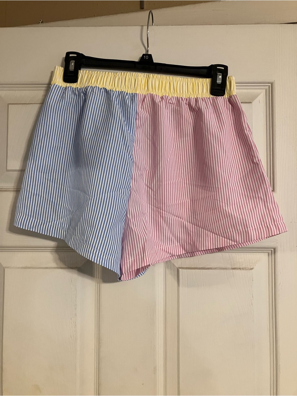 Cute Striped Colorblock Elastic Waist Shorts - Blue Pink Yellow Size Small NEW
